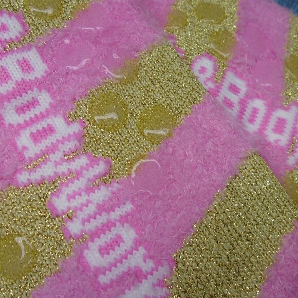 Pink & Gold Slipper Socks, NWOT, Warm Fuzzy Sox with Metallic Gold - Picture 4 of 7